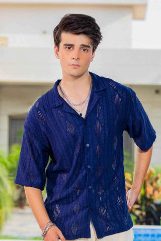 Twilight Escape Eyelet Shirt - Blue - Ecowears.pk