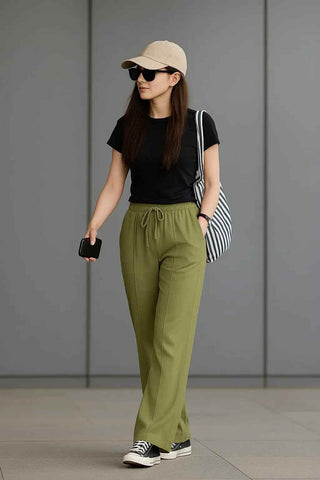 Olive Green Wide Leg Trousers - Effortless Style in Olive Haze - Ecowears.pk