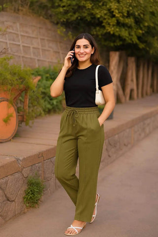 Olive and Black Flex Set – Black Crew Neck Tee-Olive Green Wide-Leg Trousers - Ecowears.pk