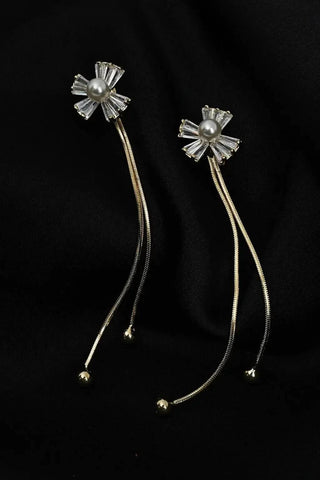 Pearl Cross Stud Earrings & Gold Cuff Bracelet Set-Elegant & Chic - Ecowears.pk