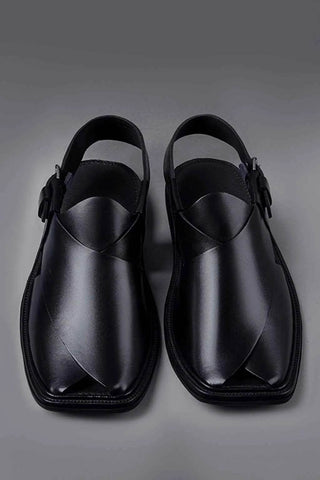 Premium Handcrafted Black Charsadda Chappal with Sleek Modern Finish - Ecowears.pk