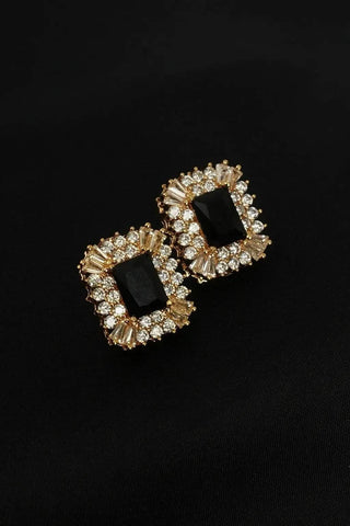 Regal Black Gemstone Stud Earrings-Vintage Glamour - Ecowears.pk