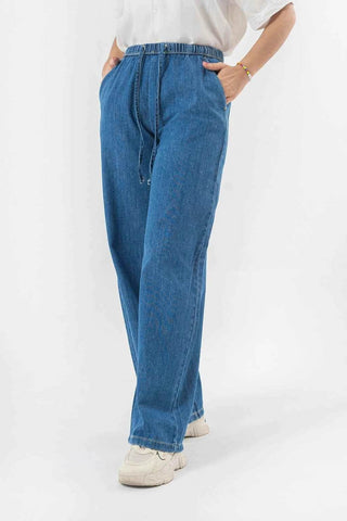 Relaxed Wide Leg Blue Denim Pants for Effortless Style and All-Day Comfort - Ecowears.pk
