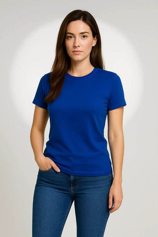 Royal Blue Crew Neck T-Shirt – Women's Bold Cotton Tee - Ecowears.pk
