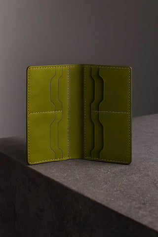 Rustow Moss Olive Vertical Card Wallet – Premium Leather Finish - Ecowears.pk
