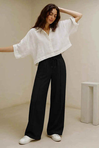 Shadow Luxe Wide-Leg Trousers - Black - Ecowears.pk