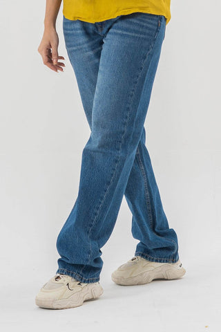 Straight Fit Blue Denim Pants in Mid Wash for Relaxed Everyday Style - Ecowears.pk