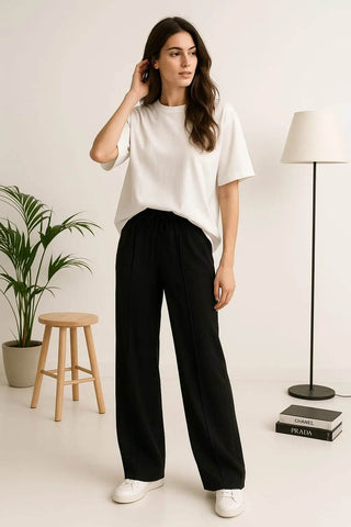 Sunrise Wide-Leg Trousers - Dark Black Stylish Comfort - Ecowears.pk