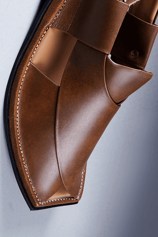 Tan Brown Leather Kaptaan Chappal with Sleek Square Toe Finish - Ecowears.pk