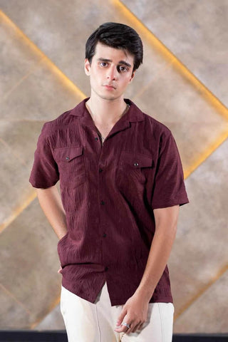Textured Button-Down Shirt for Men in Rich Maroon – Perfect Summer Wear - Ecowears.pk