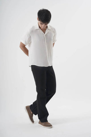 White Cuban Collar Shirt in Lightweight Textured Fabric for Effortless Style - Ecowears.pk