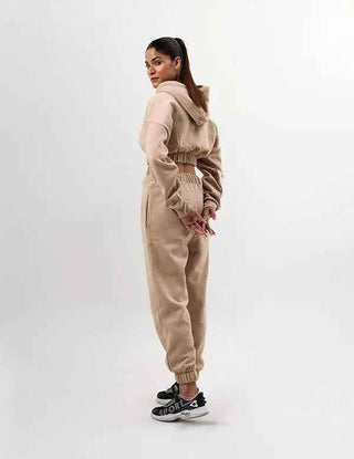 Winter Beige Fleece Sports Short Hoodie Joggers Set - Ecowears.pk