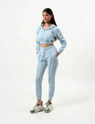 Women's Hoodie and Pants Set - Zipper Casual Hoodie with Waist Stretch Pants - Ecowears.pk